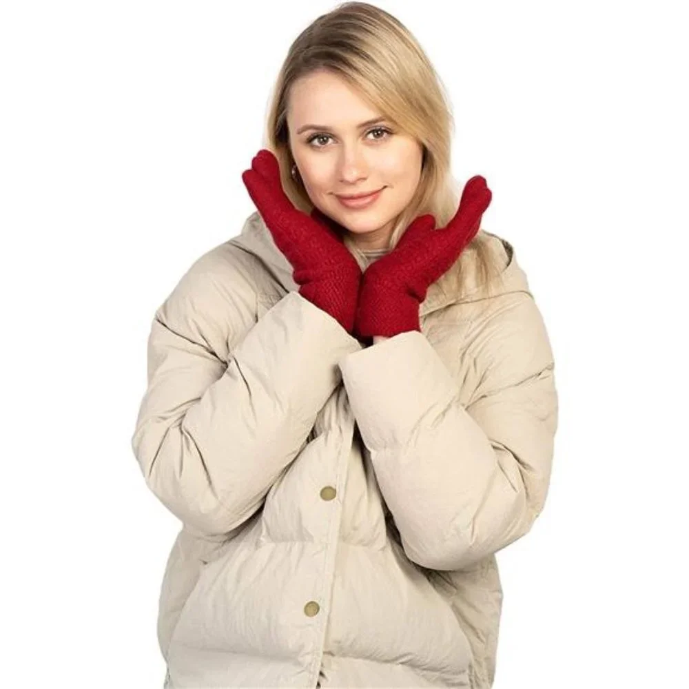 Women's Thermal Cable Knit Wool Fleece Lined Glove for Cold Weather